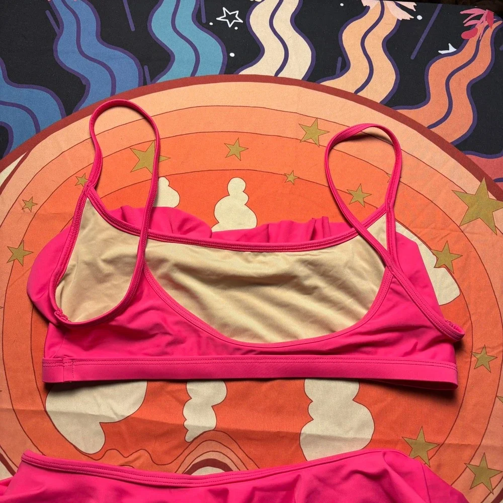 Gnash Swim Free People Pink Ruffle Bikini Set Size 8 US Made in Australia Lycra